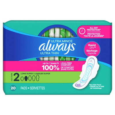 Always Ultra Thin Pads with Wings, Size 2, Long