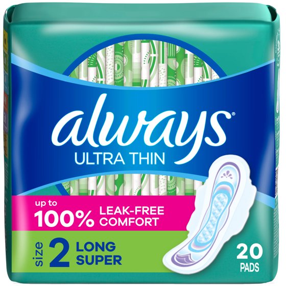 Always Ultra Thin Pads with Wings, Size 2, Long
